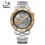 SHENHUA Luxury Gold Flywheel Automatic Mechanical Skeleton Watch