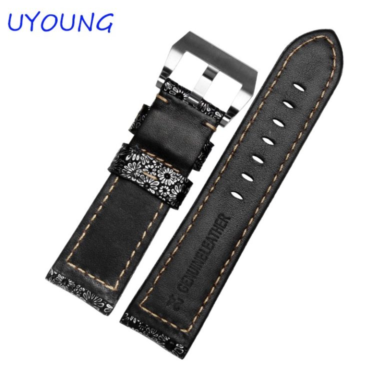 Quality Petal pattern Genuine Leather Watch band 24mm 26mm