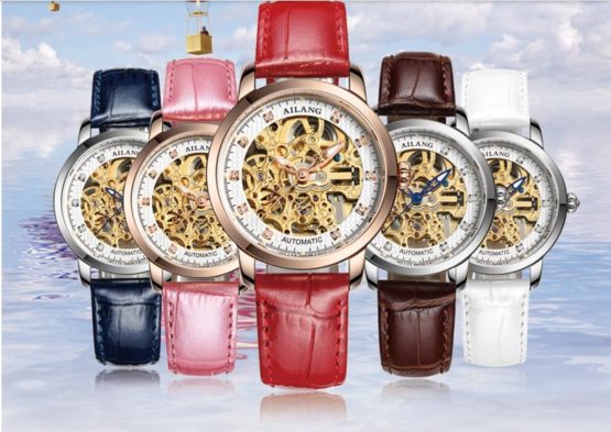 Cool Skeleton AILANG Women Sparkling Crystal Automatic Watches