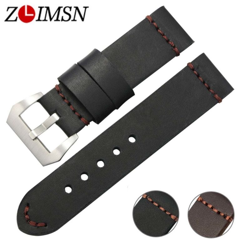 ZLIMSN Black Brown Genuine Leather Watches bands 22mm 24mm Watch