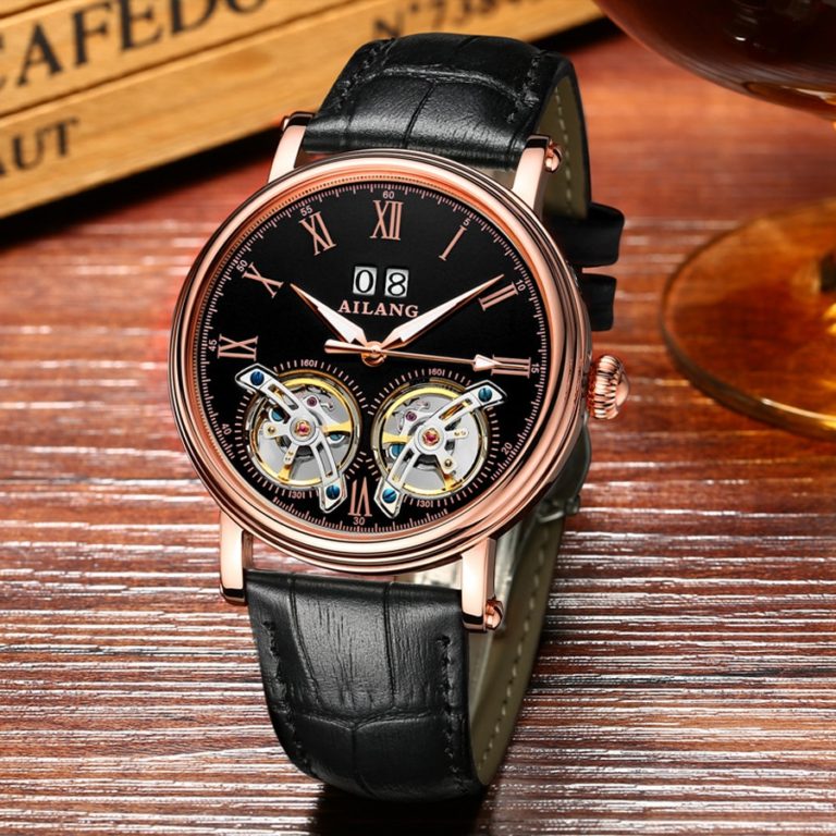Luxury Brand AILANG Automatic Mechanical Watches Mens Waterproof Double Tourbillon Watch Genuine Leather Straps Men Wrist watch 2 Luxury Brand AILANG Automatic Mechanical Watches Mens Waterproof