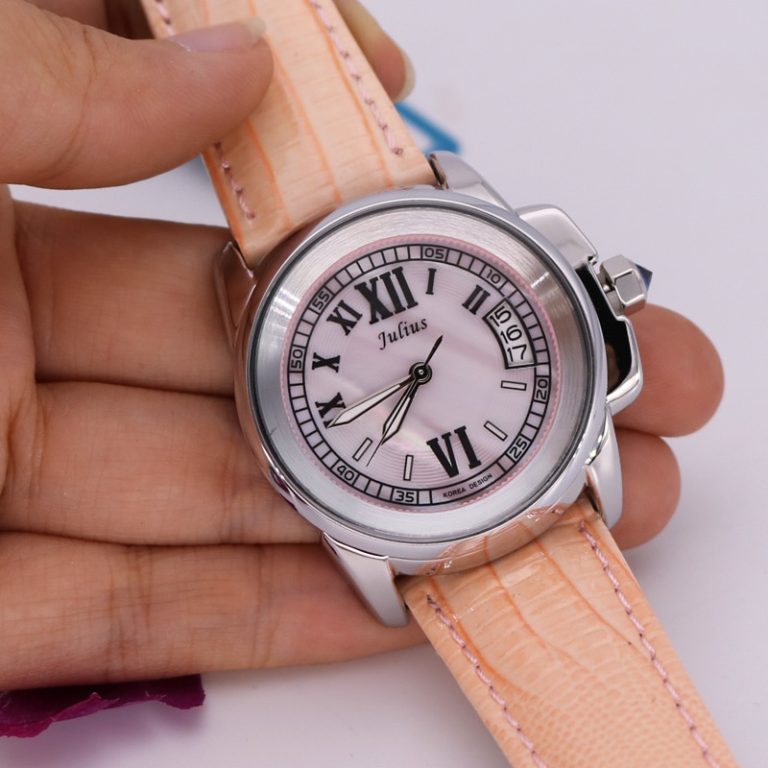 Top Julius Lady Women's 5 Colors Auto Date Wrist Watch Elegant Shell Retro Fashion Hours Bracelet Leather Girl Birthday Gift 2 Top Julius Lady Women's 5 Colors Auto Date Wrist Watch Elegant Shell Retro