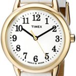 Timex Womens Easy Reader White Leather Strap Dial Gold-Tone Case Watch