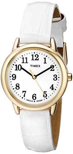 Timex Womens Easy Reader White Leather Strap Dial Gold-Tone Case Watch