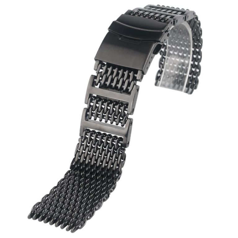 20mm 22mm 24mm 36L Black Stainless Steel Shark Mesh Watch Band