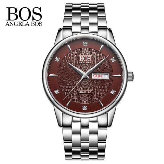 ANGELA BOS Cool Mens Watches Top Brand Luxury Quartz Watch Stainless Steel