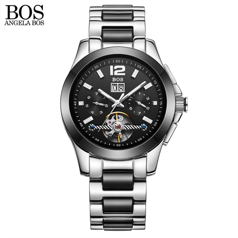 ANGELA BOS Ceramics Stainless Steel Skeleton Automatic Watch Mens Mechanical Waterproof Date Week Luminous Wrist Watches Men 2 ANGELA BOS Ceramics Stainless Steel Skeleton Automatic Watch