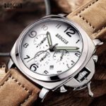 Baogela Mens Chronograph Luminuos Hands Leather Strap Quartz Wrist Watches