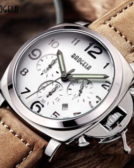 Baogela Mens Chronograph Luminuos Hands Leather Strap Quartz Wrist Watches