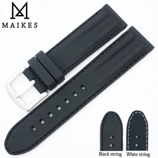 MAIKES New rubber watchband Black By Handmade Stitching Sports Silicone