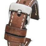 Thick Padded Stitched Genuine Oil Leather Watch Band - Brown - 22mm