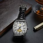 Mens Luxury Mechanical Watch Fashion Black Leather Rectangle Watch