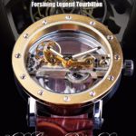 Forsining Luxury Design Transparent Case Brown Leather Strap Mens Watches