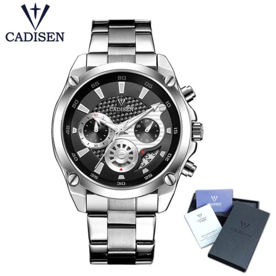 Top Brand Luxury CADISEN Mens Watch Full Steel Sport Watches Fashion Quartz Military Wrist Watch Relogio Masculino Waterproof