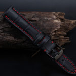 NEW Mens High quality Genuine Leather Black Croco Stitch Watch Band Strap