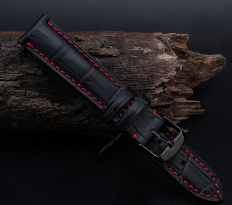 18mm 19mm 20mm 21mm 22mm 23mm 24mm NEW Mens High quality Genuine Leather Black Croco Grain Red Stitch Watch Band Strap 2 NEW Mens High quality Genuine Leather Black Croco Stitch Watch Band Strap