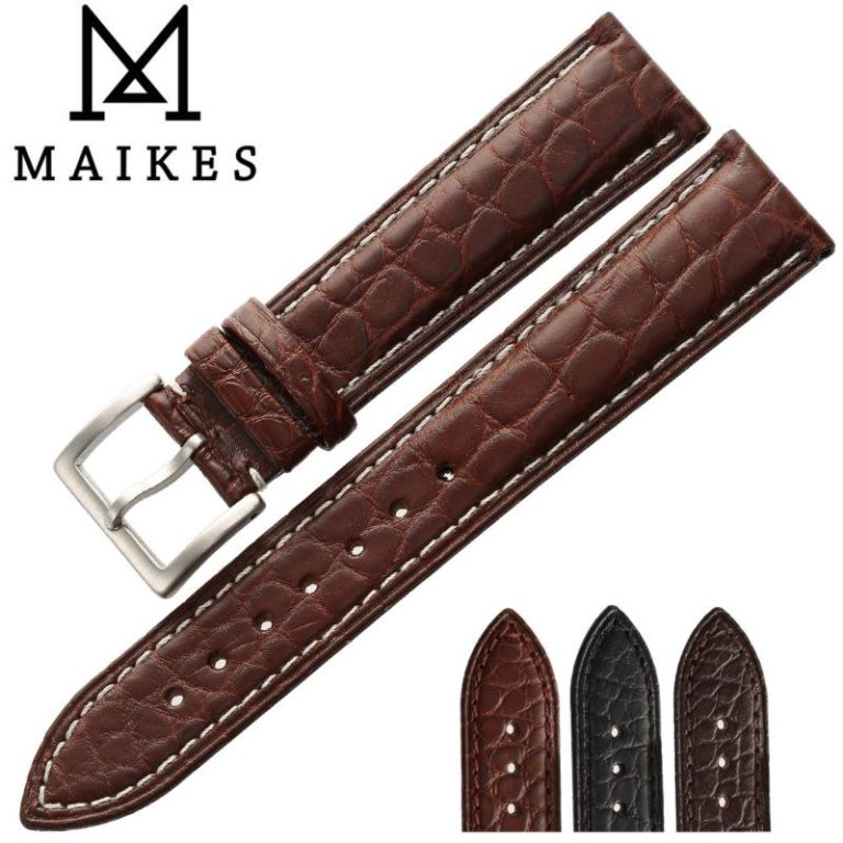 MAIKES HQ Genuine Alligator Leather Strap Watch Band Belt 18mm 20mm 22mm 24mm Stainless Steel Clasp Men Watch Accessories MAIKES HQ Genuine Alligator Leather Strap Watch Band Belt