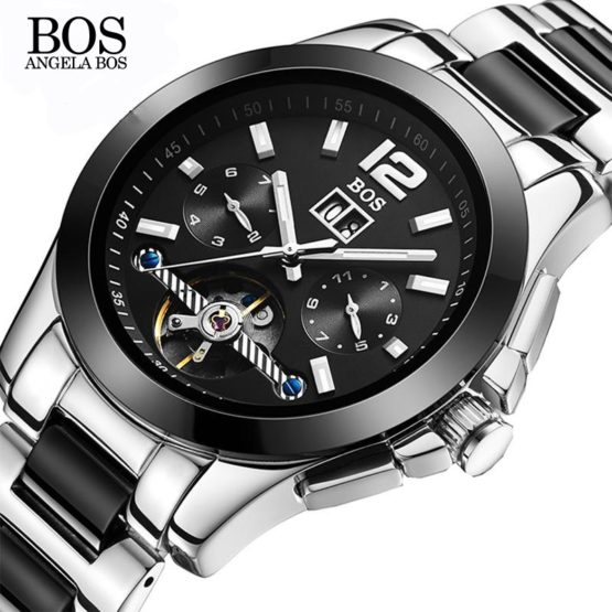 ANGELA BOS Ceramics Stainless Steel Skeleton Automatic Watch