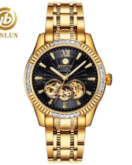 BINLUN 18k Gold Luxury Men's Automatic Watch Top Brand Skeleton