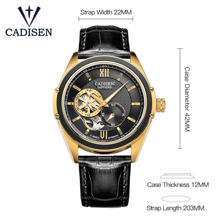 CADISEN New Luxury Golden Mechanical Automatic Wrist Watch Rome Men Stainless Steel Band Skeleton Dial Mens Watch Time Gift 2 New Luxury Golden Mechanical Automatic Wrist Watch