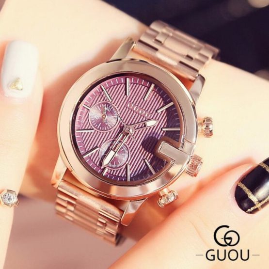 GUOU Brand Luxury Rose Gold Women Watches Fashion