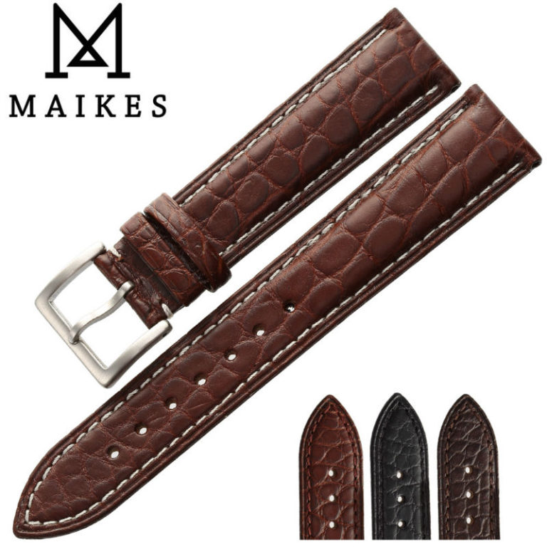 MAIKES HQ Genuine Alligator Leather Strap Watch Band Belt 18mm 20mm 22mm 24mm Stainless Steel Clasp Men Watch Accessories 1 HQ Genuine Alligator Leather Watch Band with Stainless Steel Clasp