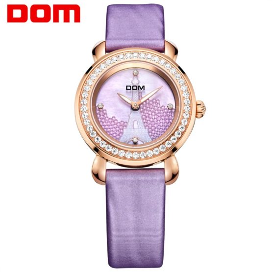 DOM women watches crystal luxury brand waterproof quartz leather watch