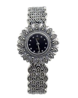 Antique Silver Watches Women - Ladies Genuine Marcasite Wristwatches