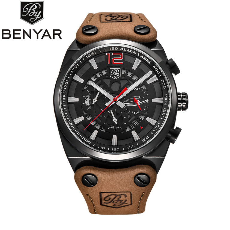 Benyar Men Watch Top Brand Luxury Male Leather Waterproof Sport Quartz Chronograph Military Wrist Watch Men Clock montre homme 2 Benyar Men Watch Top Brand Luxury Male Leather Waterproof Sport
