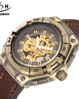 SHENHUA Luxury Men's Mechanical Watches Vintage Bronze Skeleton