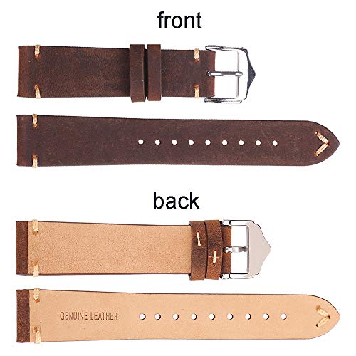 EACHE 20mm Genuine Leather Watch Band Brown - Luxury and Budget Watches ...