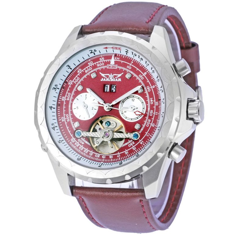New Fashion Luxury JARAGAR Tachymeter Tourbillon Automatic Date Dial Leather Strap Chronograph Mechanical Men Gift Wrist Watches 2 New Fashion Luxury JARAGAR Tachymeter Tourbillon Automatic Date Dial Wrist Watches
