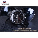 Forsining Black Stainless Steel Maltifuction Military Automatic Wrist Watch