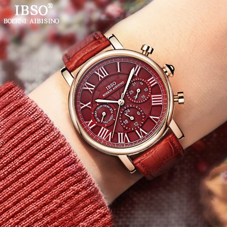 IBSO Vintage Red Leather Watches Women Luxury Brand Calendar Multifunction Quartz Watch Ladies Wrist Watch 2019 Bayan Kol Saati IBSO Vintage Red Leather Watches Women Luxury Brand Calendar