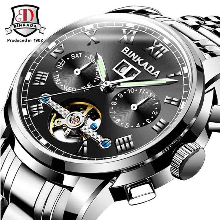 BINKADA Automatic Full Steel Watch Men Mechanical Watches Multifunction Tourbillon Wrist Watch Luminous Hands Reloj Hombre BINKADA Automatic Full Steel Watch Men Mechanical Watches