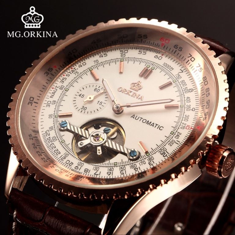 Orkina Tourbillon Mechanical Watches Mens Automatic Self Wind Transparent