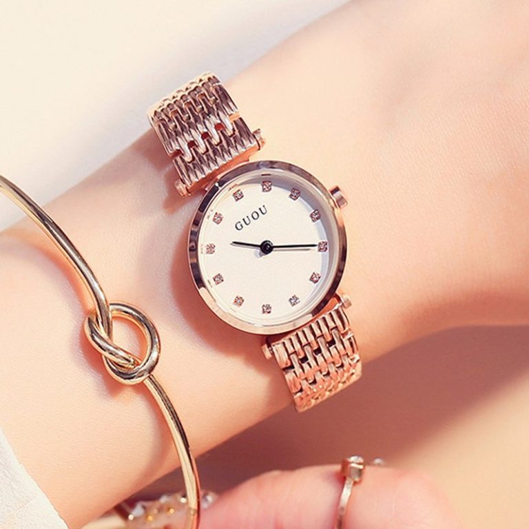 GUOU Diamond Women's Watches Rose Gold Fashion Bracelet Ladies Wrist Watch