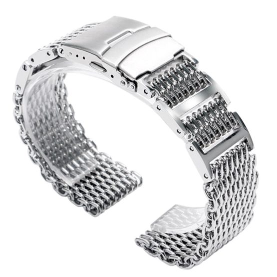 20mm 22mm 24mm Luxury Silver Stainless Steel Shark Mesh Watch Band