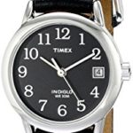 Timex Women's Indiglo Leather Strap Watch, Black/Silver-Tone/Black