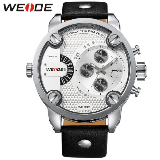 WEIDE Men Watches Fashion Casual Genuine Leather Strap Big Dial White