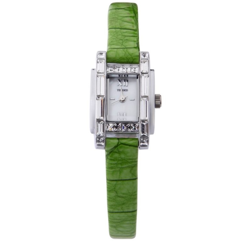 TIME100 Elegance Women Quartz Watch Thin Green Leather Strap Shell Dial