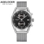 Agelcoer Date Clock Male Steel Strap Chronograph Wrist Sport Watch