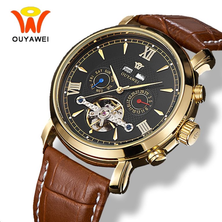 Ouyawei Mens Mechanical Tourbillon Calendar Watches Automatic
