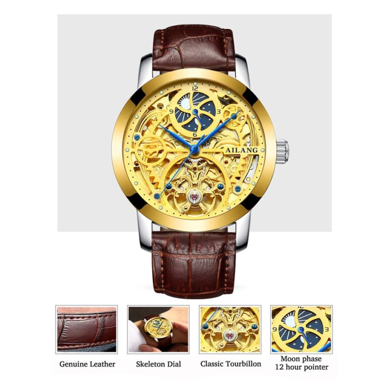 AILANG 2017 Fashion Golden Star Luxury Design Clock Mens Watch Top Brand Luxury Mechanical Skeleton Watch Male Wrist Watch 2 AILANG Fashion Golden Star Luxury Design Clock Mens Watch