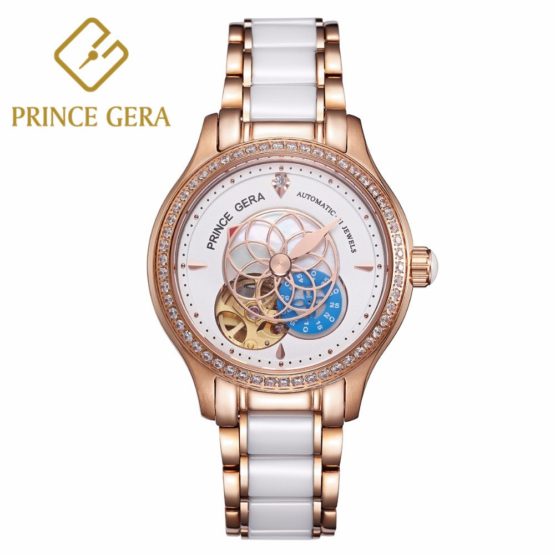 PRINCE GERA Women Luxury Rose Gold Two-tone Ceramic Wrist Watch