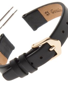 Gilden Ladies 6-14mm Classic Calfskin Flat Black Leather Watch Band