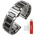 Stainless Steel and Black Ceramic Watch Band with Brush Finish - 22mm Replacement Strap Featuring Deployment Clasp for Wrist Watches.