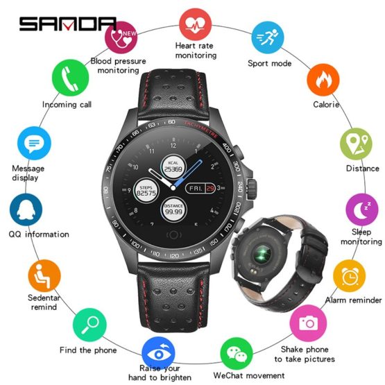 SANDA Leather Smart Watch CK23 IP67 Waterproof Heart Rate Monitor