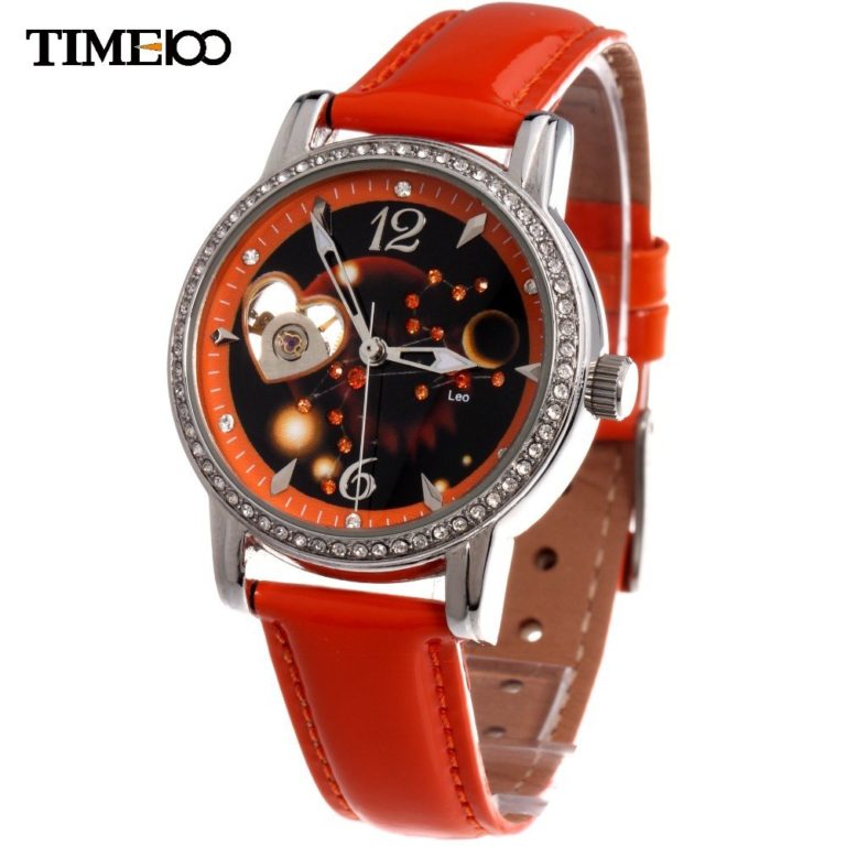 TIME100 Ladies New Fashion 12 Constellation Leo Automatic Mechanical Self-Winding Skeleton Leather Brand Women Wrist Watches 2 TIME100 Ladies New Fashion 12 Constellation Leo Automatic Mechanical Watches