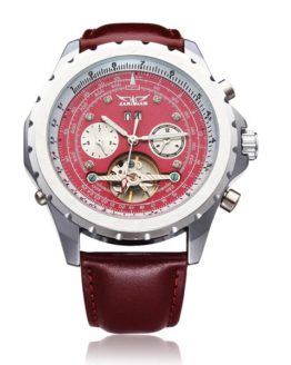JARAGAR Brand Luxury Automatic Mechanical Tourbillon PU Leather Red Men Wrist Watch